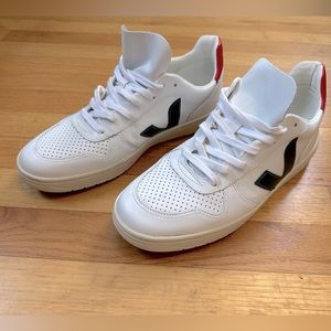 Veja Men’s V-10 sneakers, white and cherry red back. Barely used!